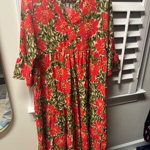 Floral Red and Green Dress